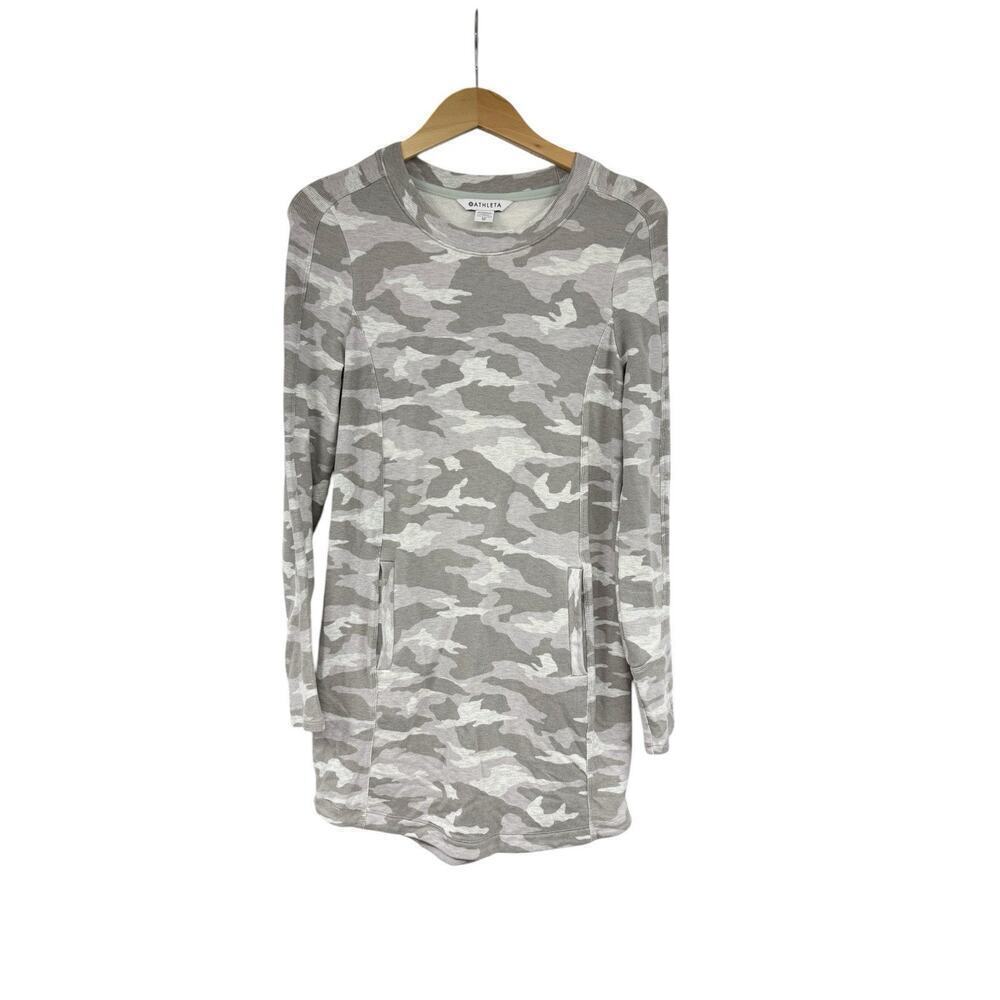 Athleta Balance Printed Dress XS X-SMALL Heather Grey Camo Lux Zip Pocket